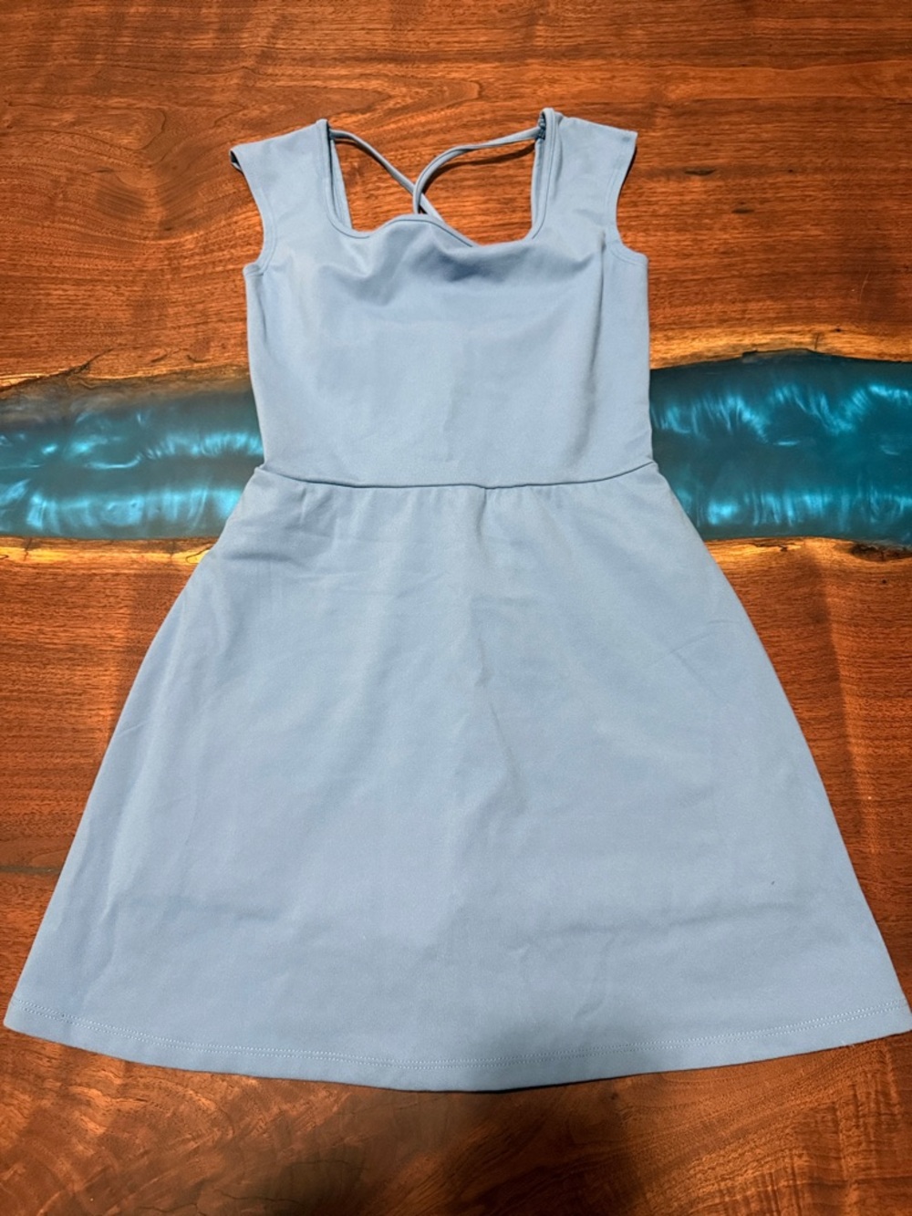 wild fable Light Blue Sleeveless Fit & Flare Dress with Crossback Straps